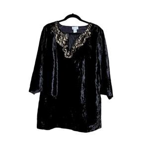 Soft Surroundings womens size large tunic/dress crushed black velvet gold sequin